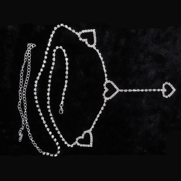 Rhinestone Heart Waist Body Chain (Silver) - Picture 2 of 3